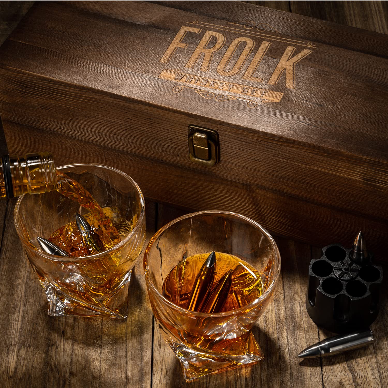 Conjunto de presente premium Whiskey Chillers da Frolk, conjunto